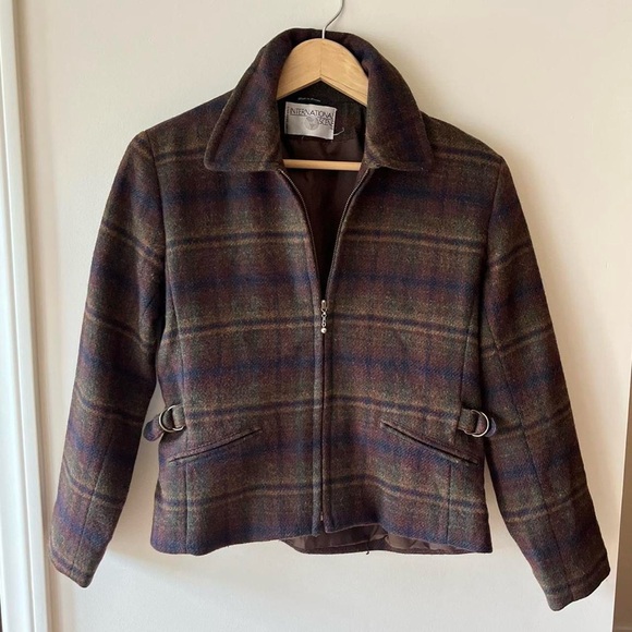 ❤️SOLD ON DEPOP❤️ Vintage 80s Does 40s Retro Wool Brown Plaid Zip Up Jacket - Picture 2 of 9